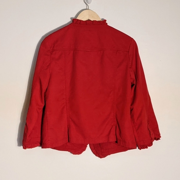 SHE Red Ruffle Tencel/Cotton Blend Open Jacket - Picture 2 of 9